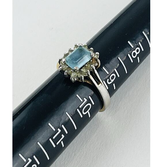 Vintage Ring 14K GE Gold Electroplate Taiwan Size 9 Aquamarine Blue Pale Rhinest - Picture 6 of 16